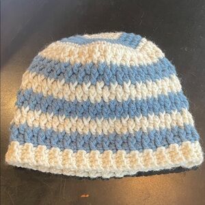 Blue and White Striped Kids Beanie